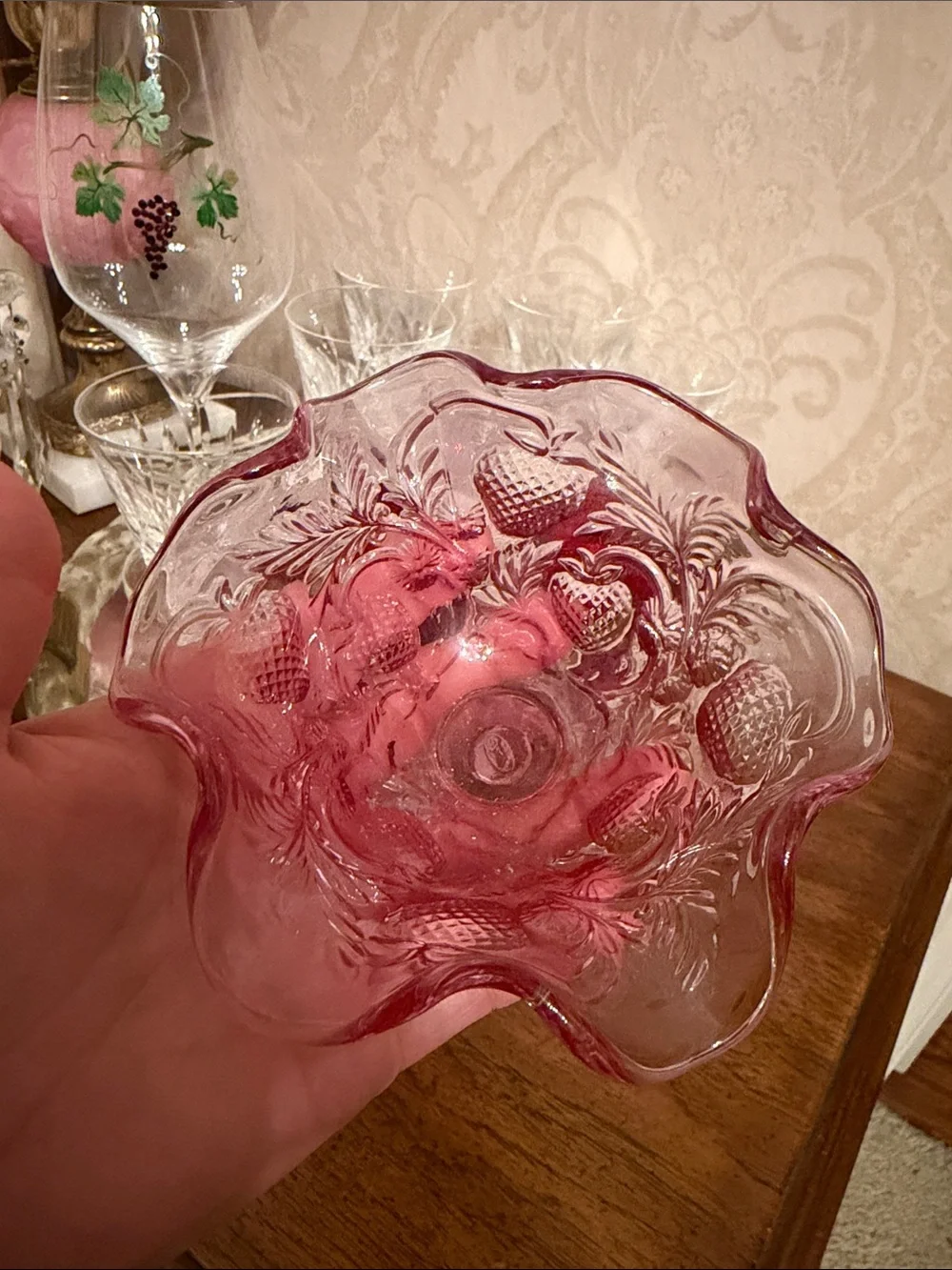 vintage Fenton Inverted Strawberry Ruffled Sherbet Dish